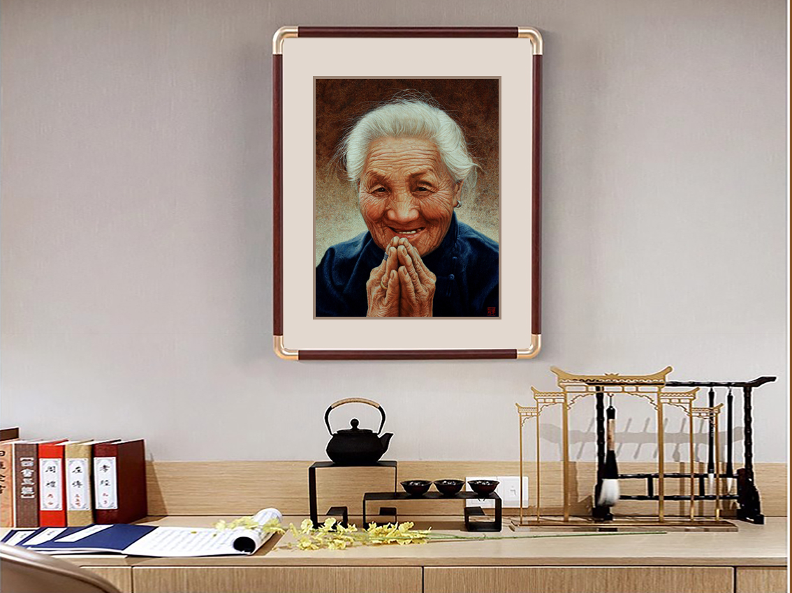 刺绣藏品《母亲》苏绣乱针绣的情感与技艺的完美融合